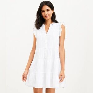 LOFT Flutter Button White Dress- Size S